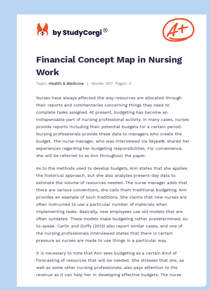Financial Concept Map in Nursing Work. Page 1