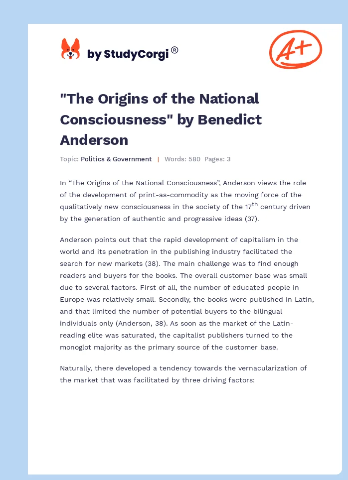"The Origins of the National Consciousness" by Benedict Anderson. Page 1