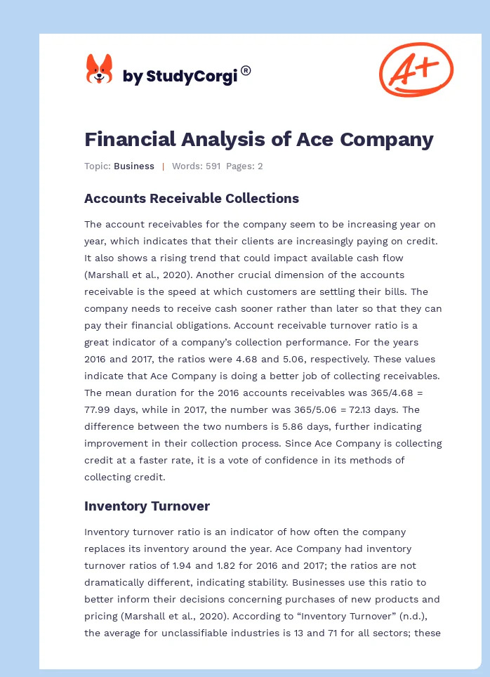 Financial Analysis of Ace Company. Page 1