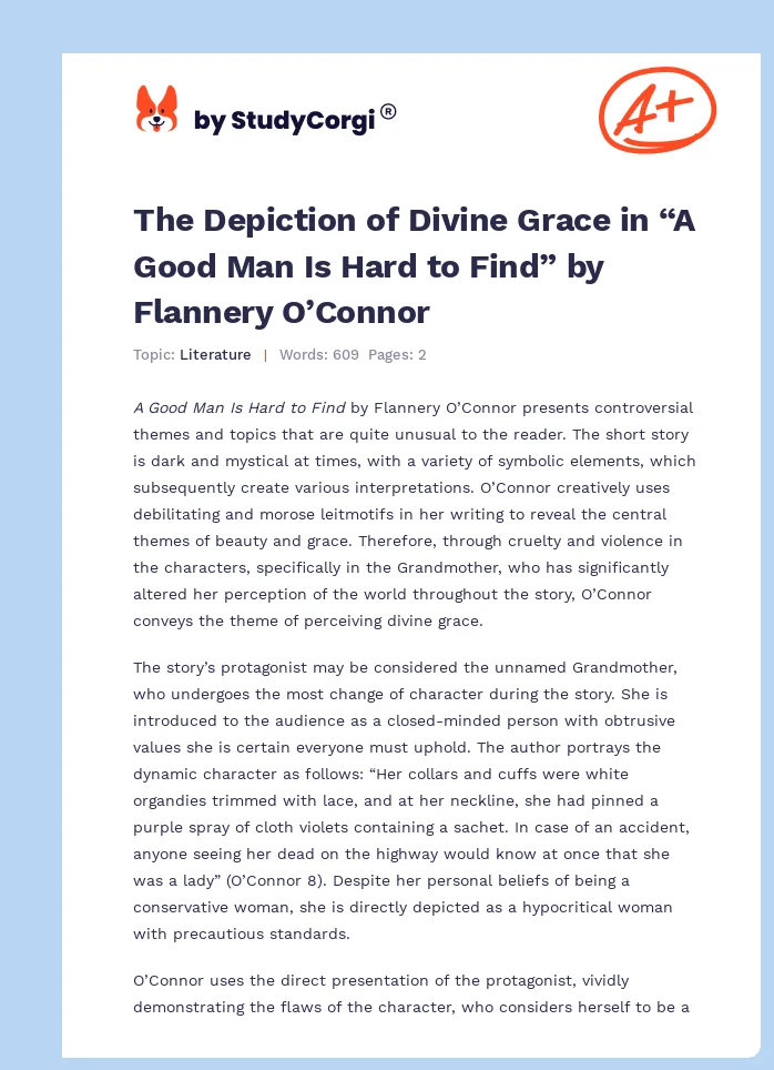 The Depiction of Divine Grace in “A Good Man Is Hard to Find” by Flannery O’Connor. Page 1