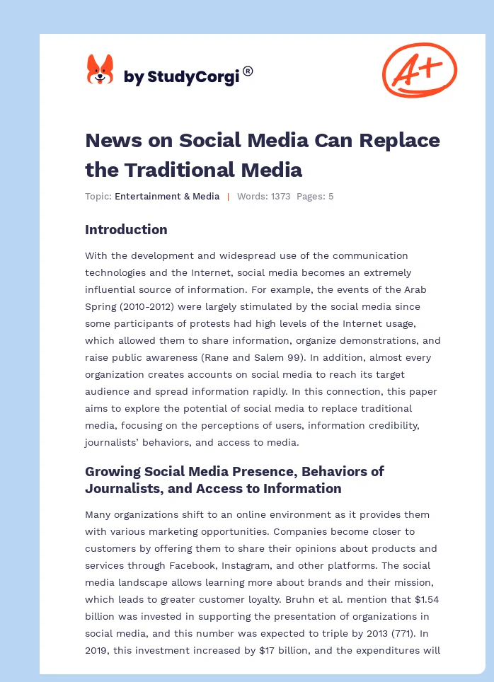 News on Social Media Can Replace the Traditional Media. Page 1
