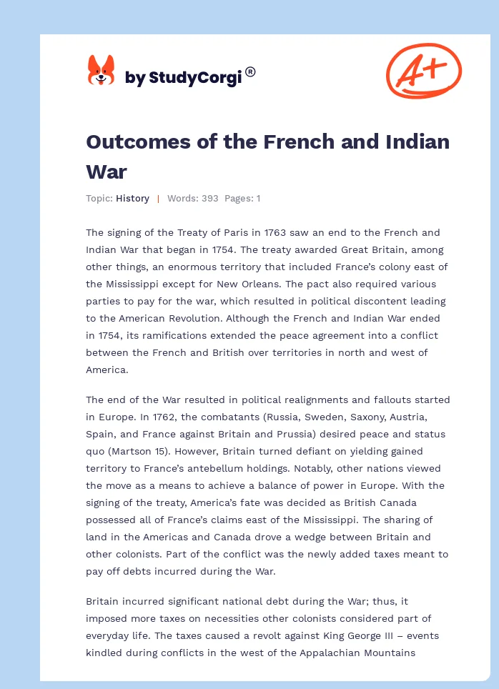 Outcomes of the French and Indian War. Page 1