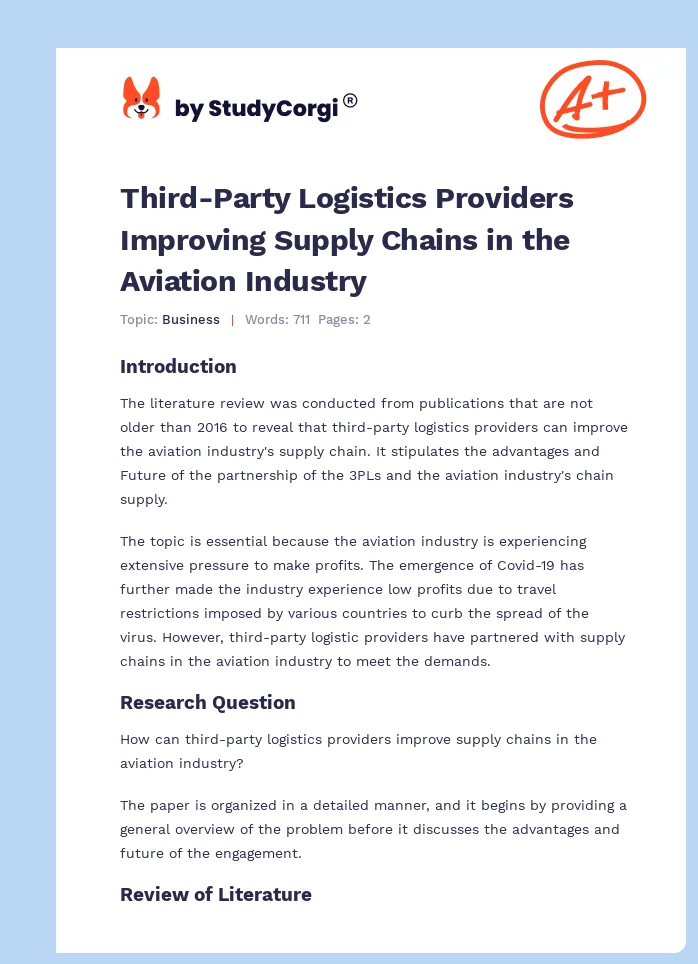 Third-Party Logistics Providers Improving Supply Chains in the Aviation Industry. Page 1