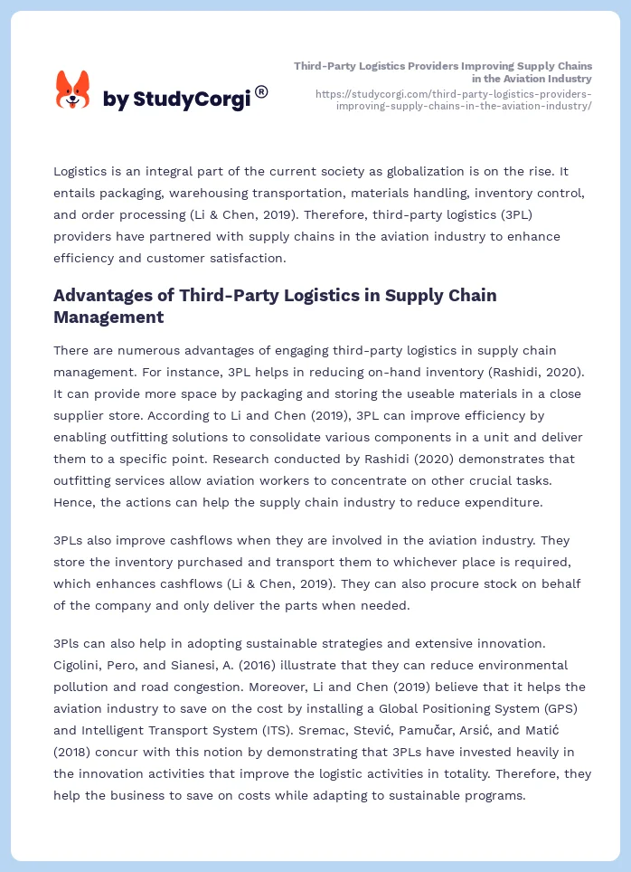Third-Party Logistics Providers Improving Supply Chains in the Aviation Industry. Page 2