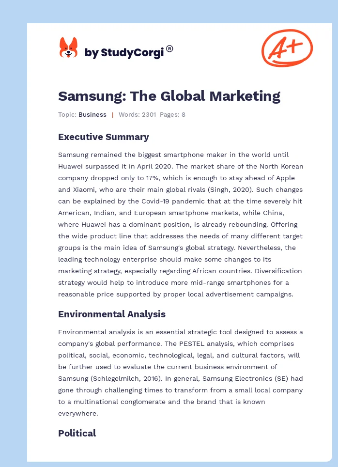 Samsung: The Global Marketing. Page 1
