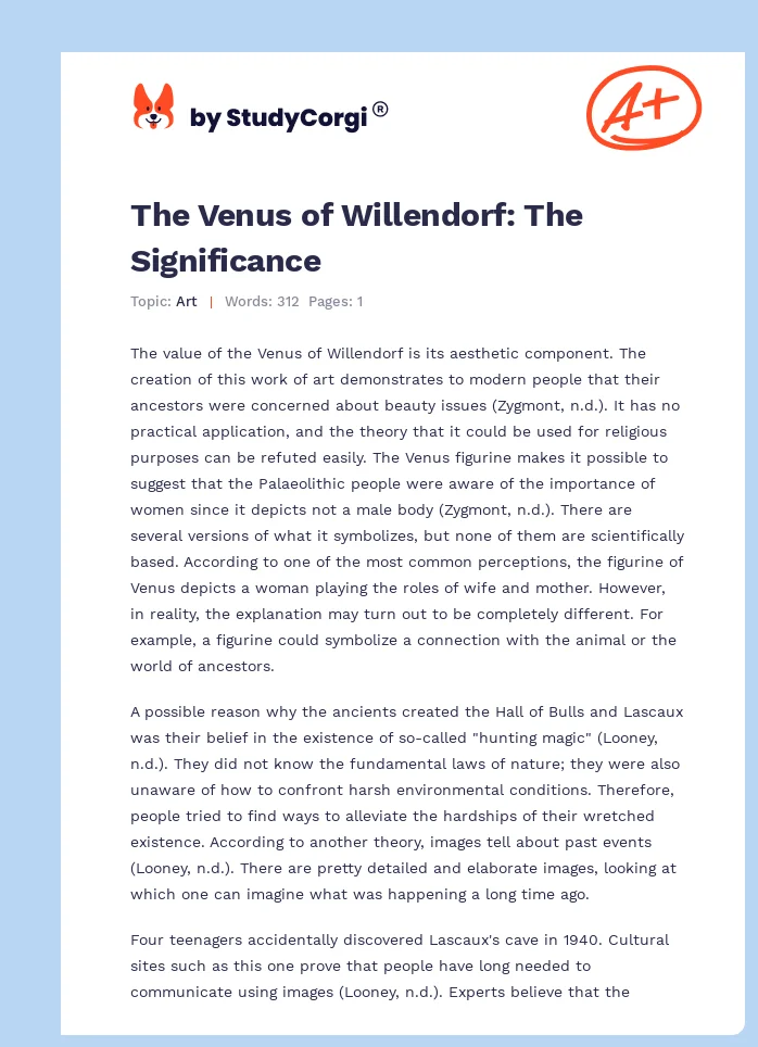 The Venus of Willendorf: The Significance. Page 1