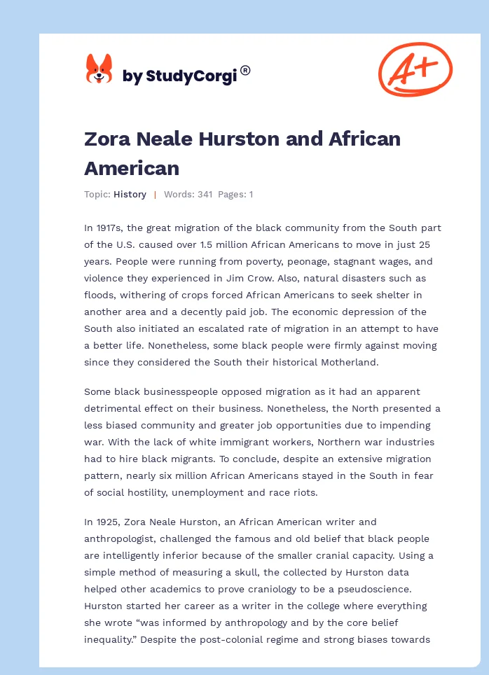 Zora Neale Hurston and African American. Page 1