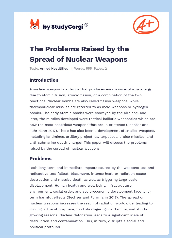 The Problems Raised by the Spread of Nuclear Weapons. Page 1