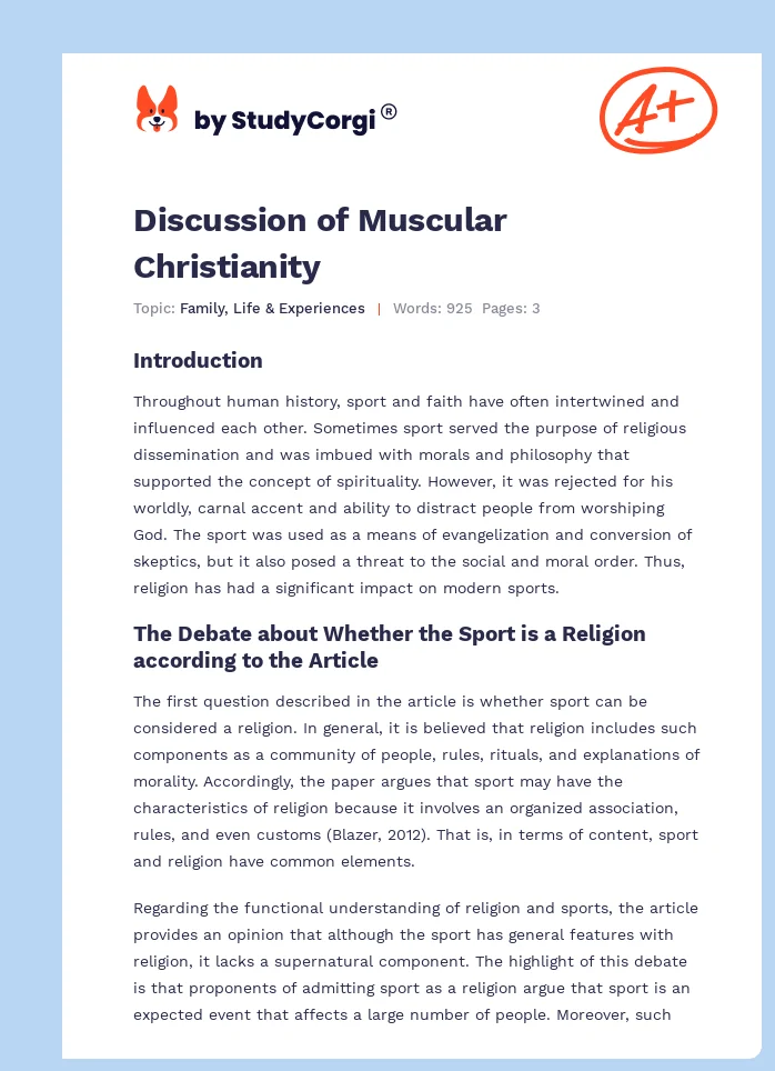 Discussion of Muscular Christianity. Page 1