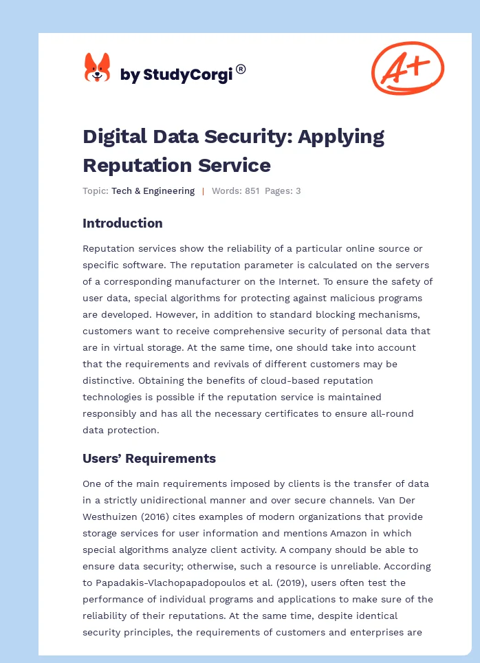 Digital Data Security: Applying Reputation Service. Page 1