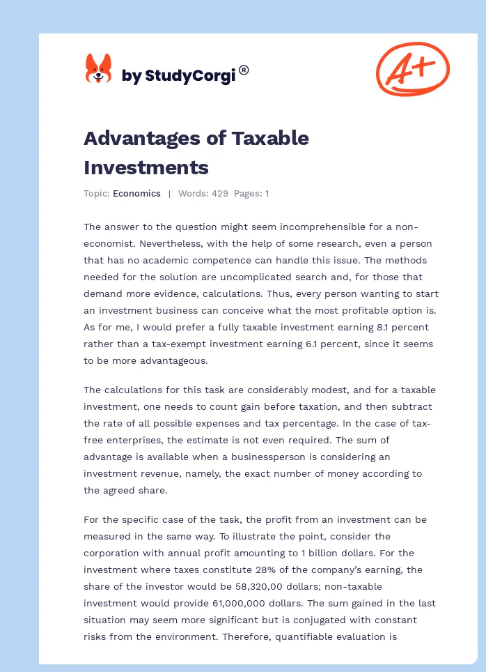 Advantages of Taxable Investments. Page 1