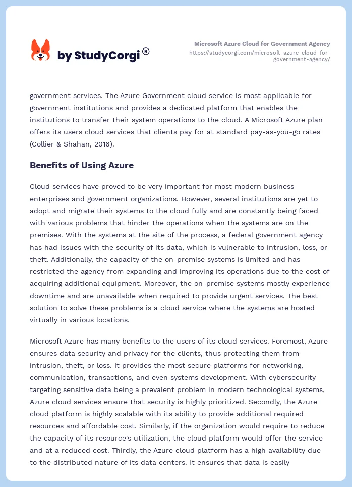 Microsoft Azure Cloud for Government Agency. Page 2