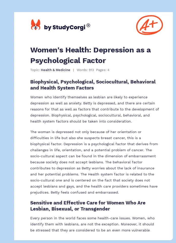 Women's Health: Depression as a Psychological Factor. Page 1