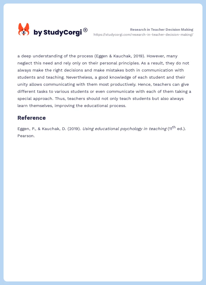 Research in Teacher Decision Making. Page 2