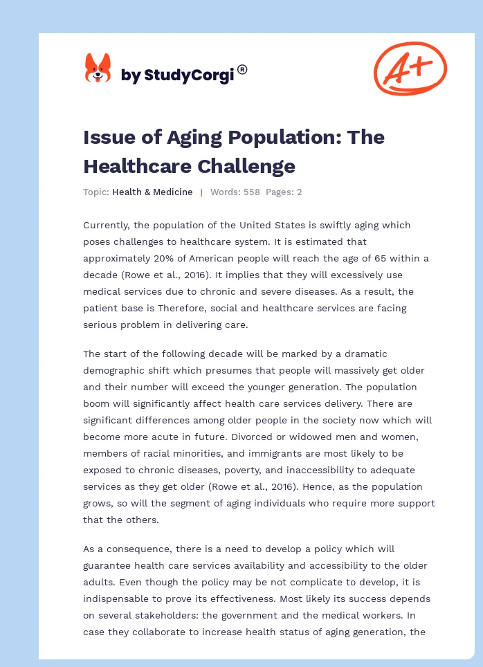 Issue of Aging Population: The Healthcare Challenge. Page 1