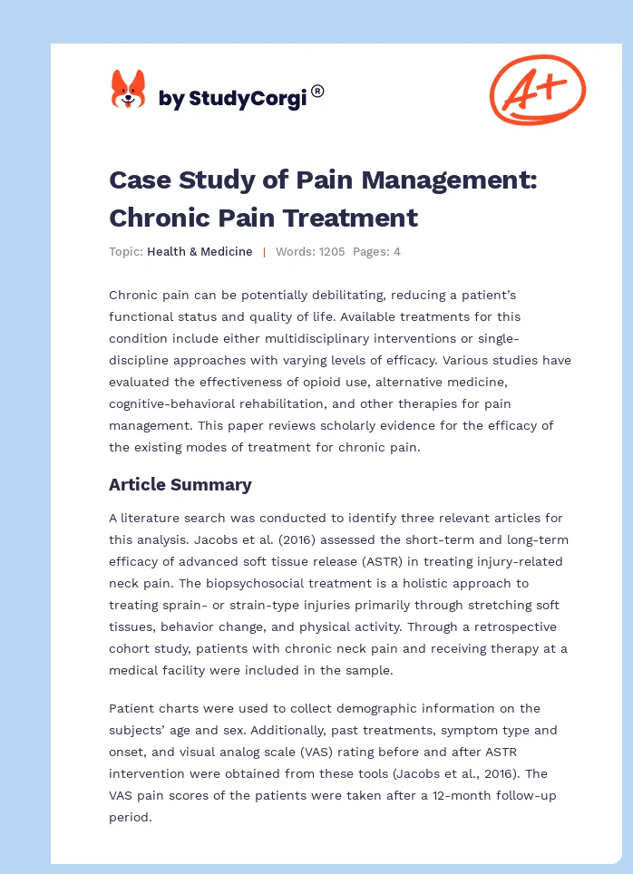 Chronic Pain: Treatment Options and Efficacy. Page 1