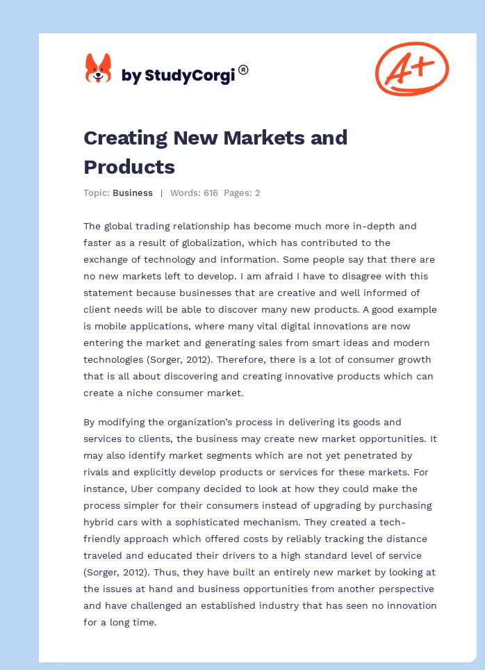Creating New Markets and Products. Page 1