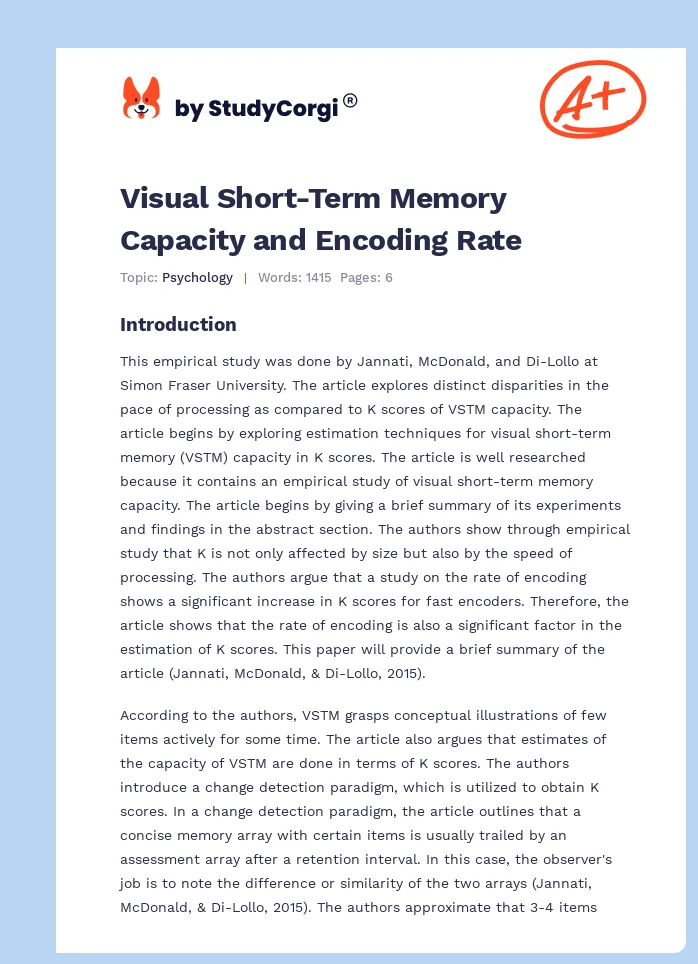 Visual Short-Term Memory Capacity and Encoding Rate. Page 1