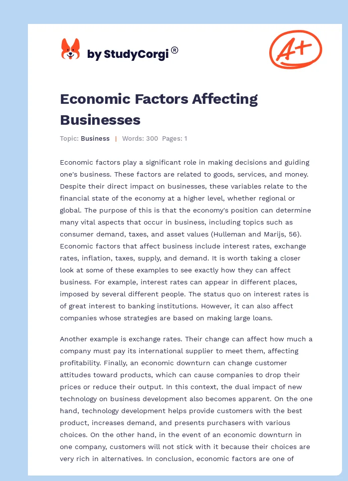 Economic Factors Affecting Businesses. Page 1