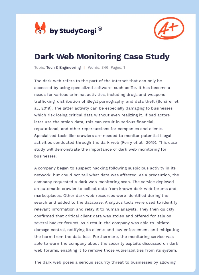 Dark Web Monitoring Case Study. Page 1