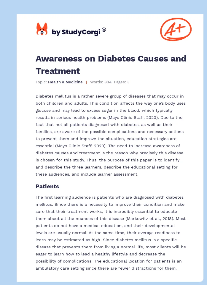 Awareness on Diabetes Causes and Treatment. Page 1