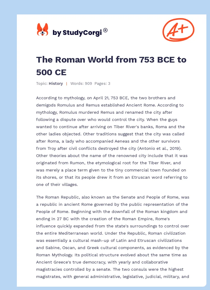 The Roman World from 753 BCE to 500 CE. Page 1