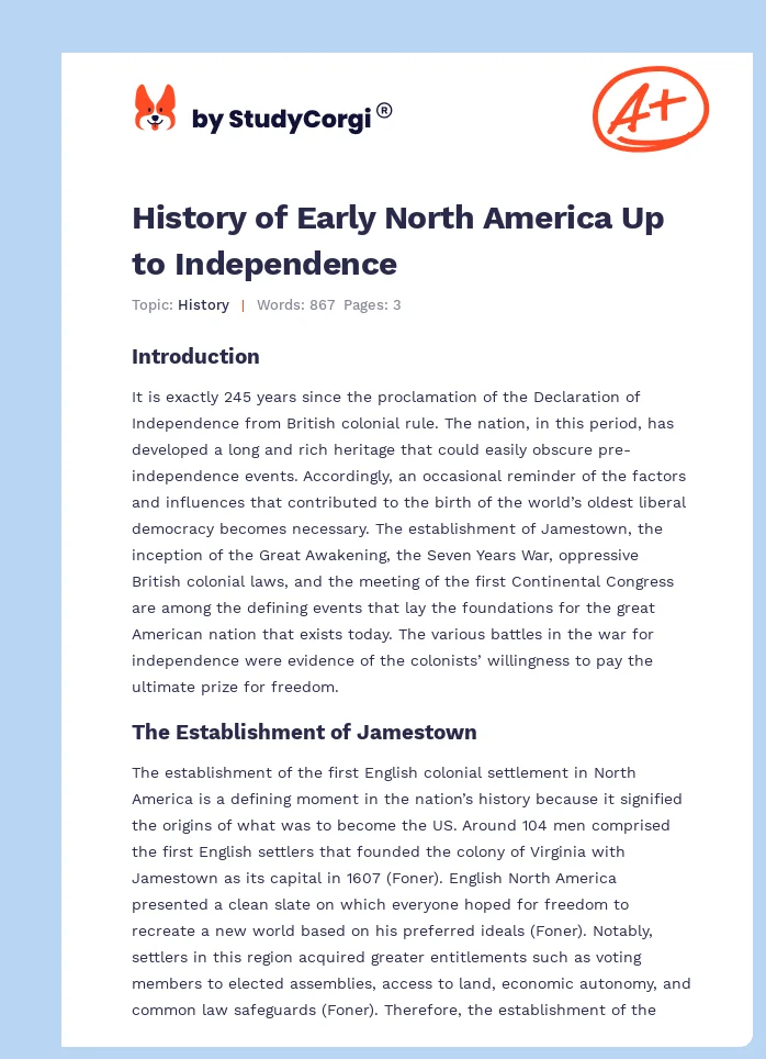 History of Early North America Up to Independence. Page 1
