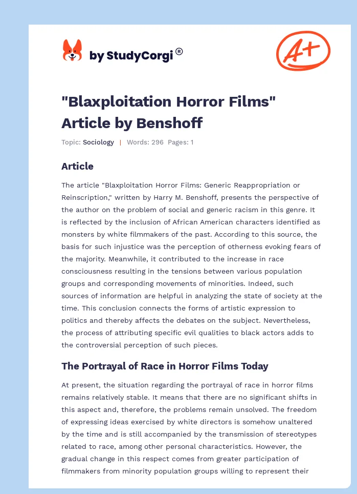 "Blaxploitation Horror Films" Article by Benshoff. Page 1