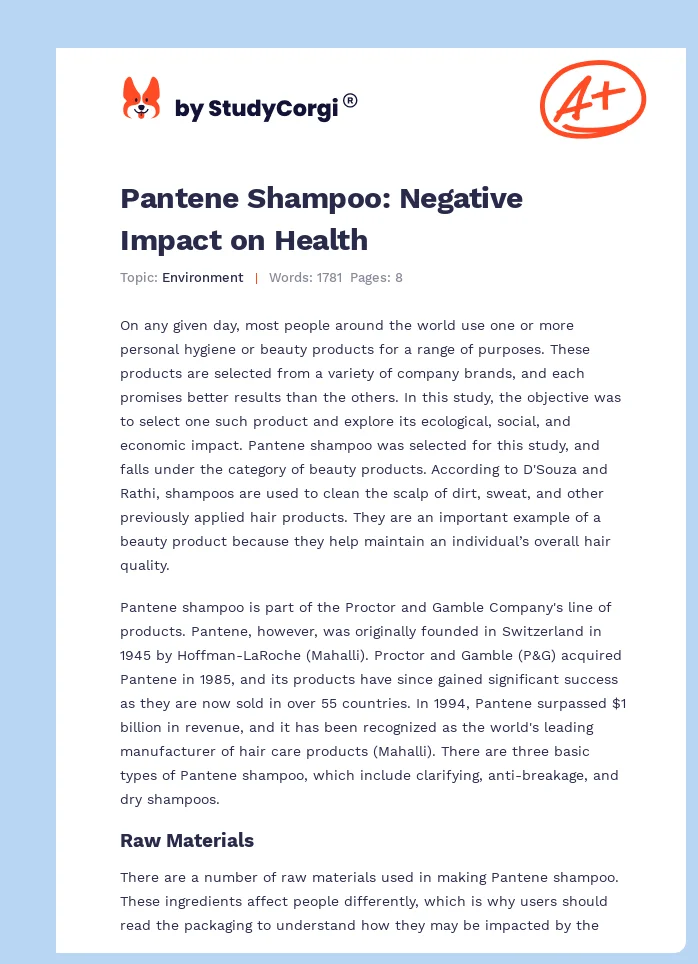 Pantene Shampoo: Negative Impact on Health. Page 1