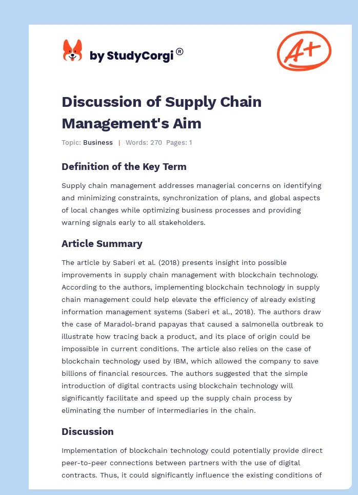 Discussion of Supply Chain Management's Aim. Page 1