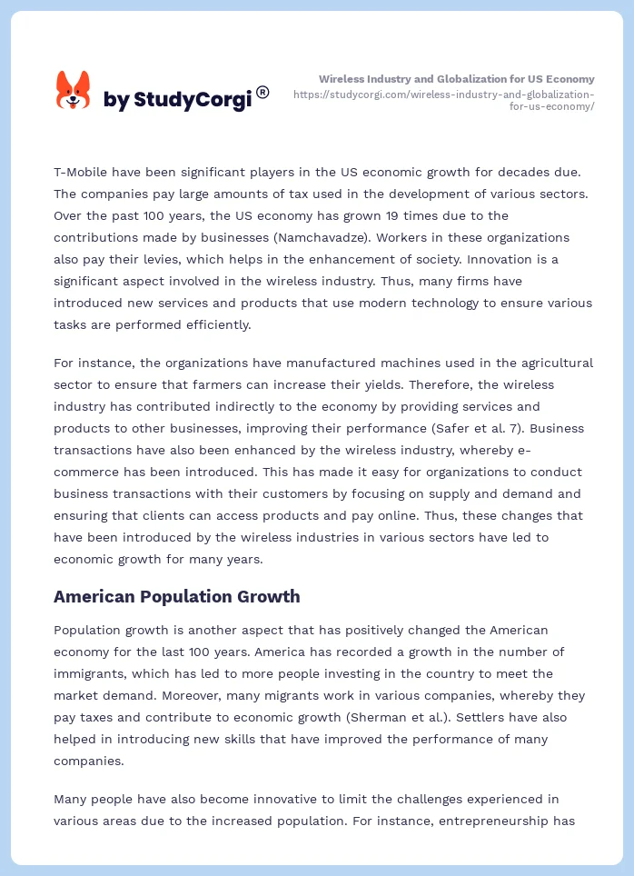 Wireless Industry and Globalization for US Economy. Page 2