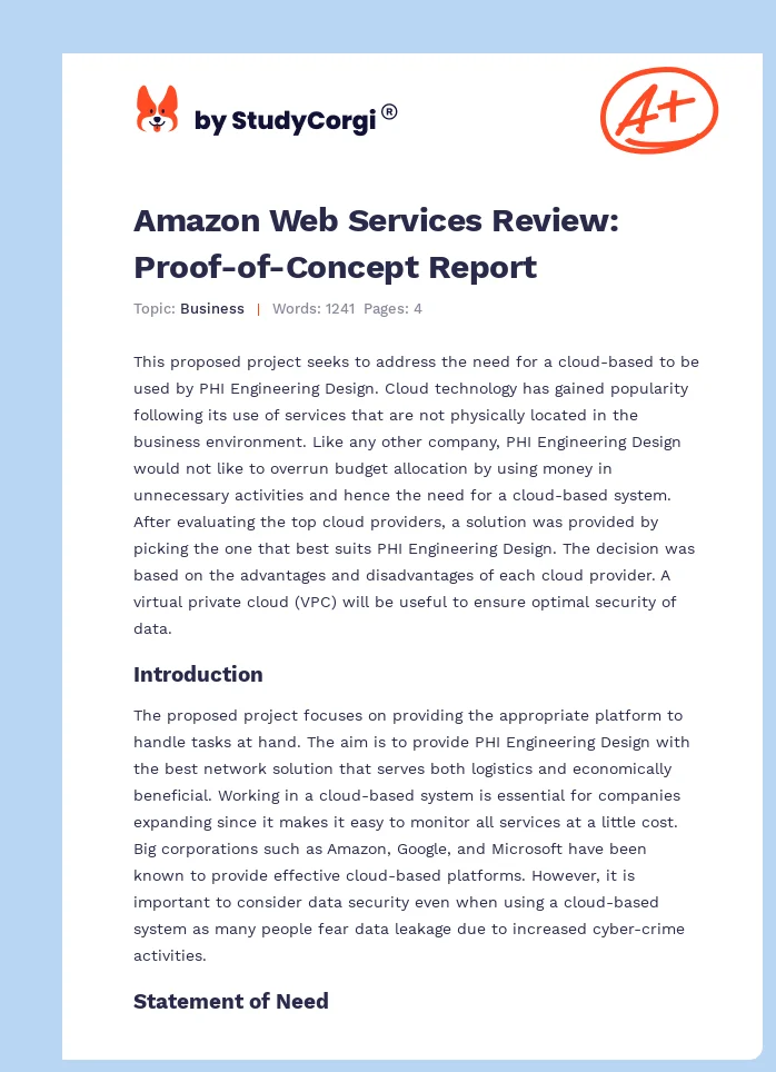Amazon Web Services Review: Proof-of-Concept Report. Page 1