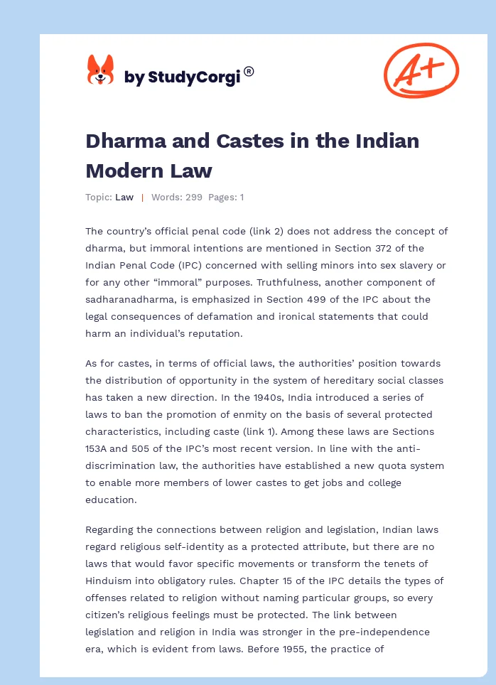 Dharma and Castes in the Indian Modern Law. Page 1