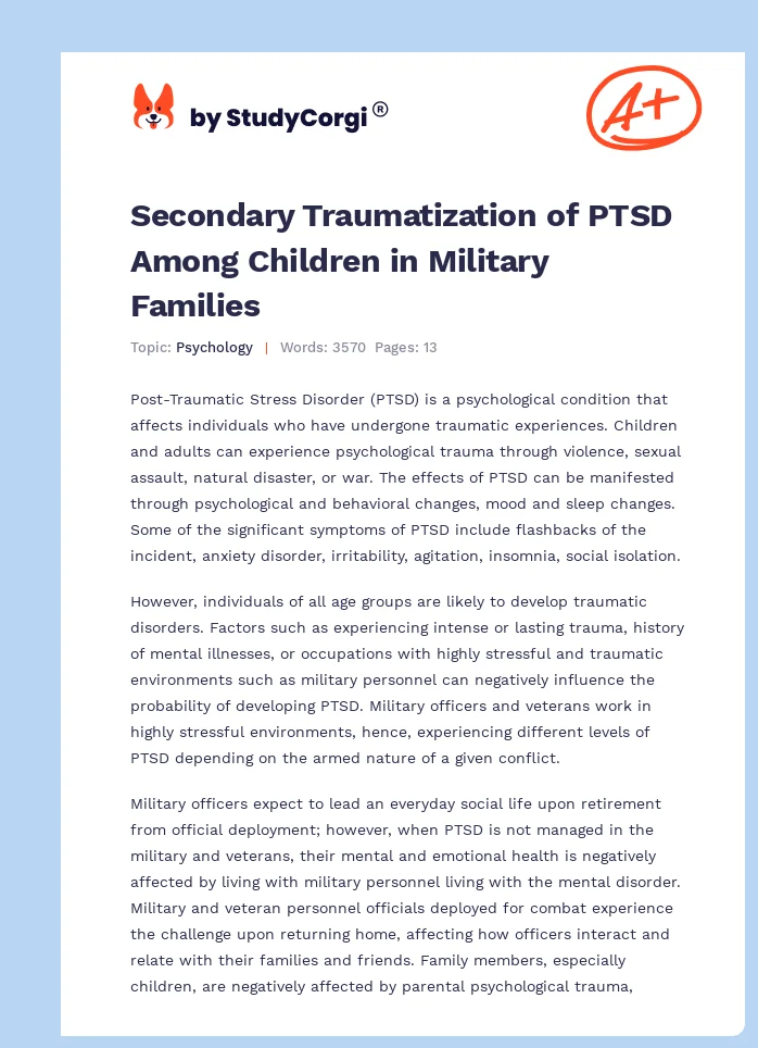 Secondary Traumatization of PTSD Among Children in Military Families. Page 1