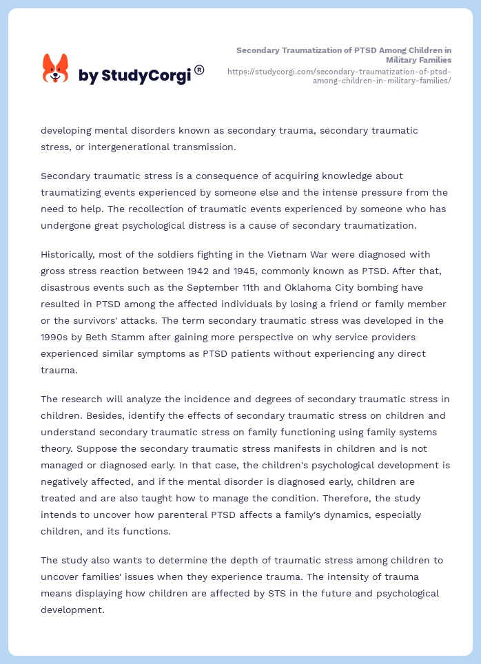 Secondary Traumatization of PTSD Among Children in Military Families. Page 2