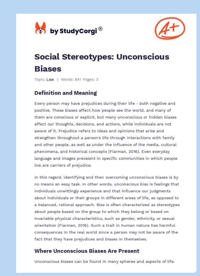 Social Stereotypes: Unconscious Biases. Page 1