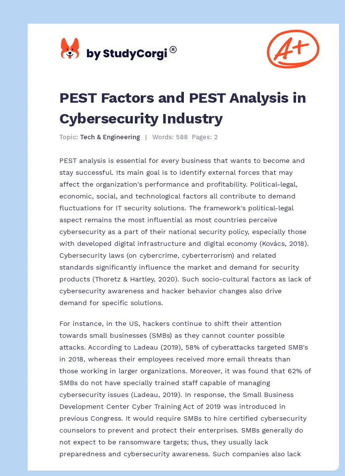 PEST Factors and PEST Analysis in Cybersecurity Industry. Page 1