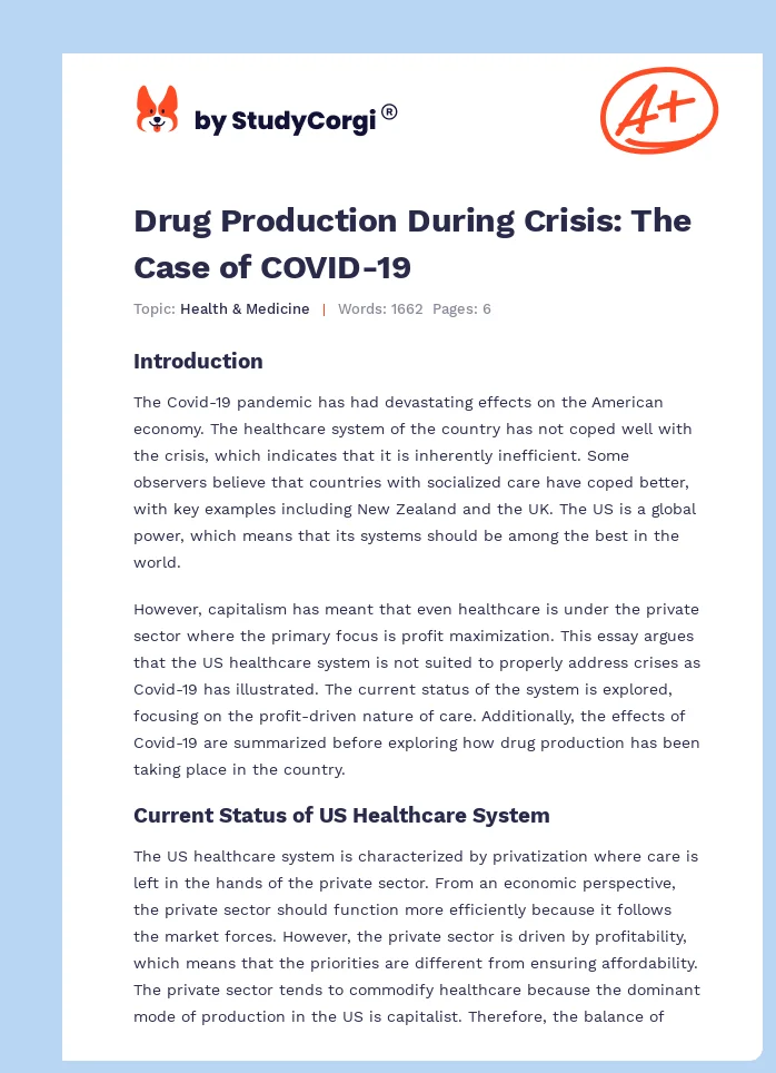 Drug Production During Crisis: The Case of COVID-19. Page 1
