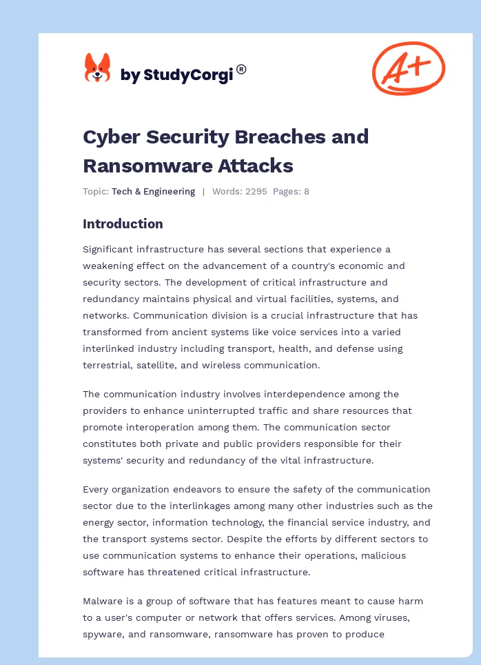 Cyber Security Breaches and Ransomware Attacks. Page 1