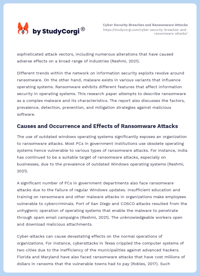 Cyber Security Breaches and Ransomware Attacks. Page 2