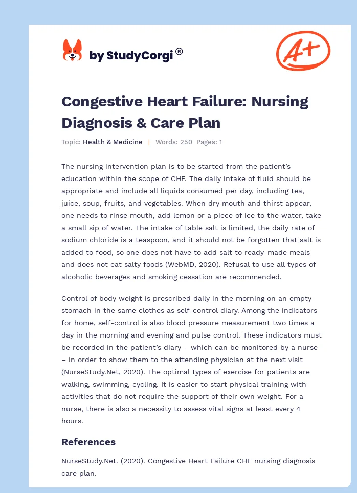 Congestive Heart Failure: Nursing Diagnosis & Care Plan. Page 1