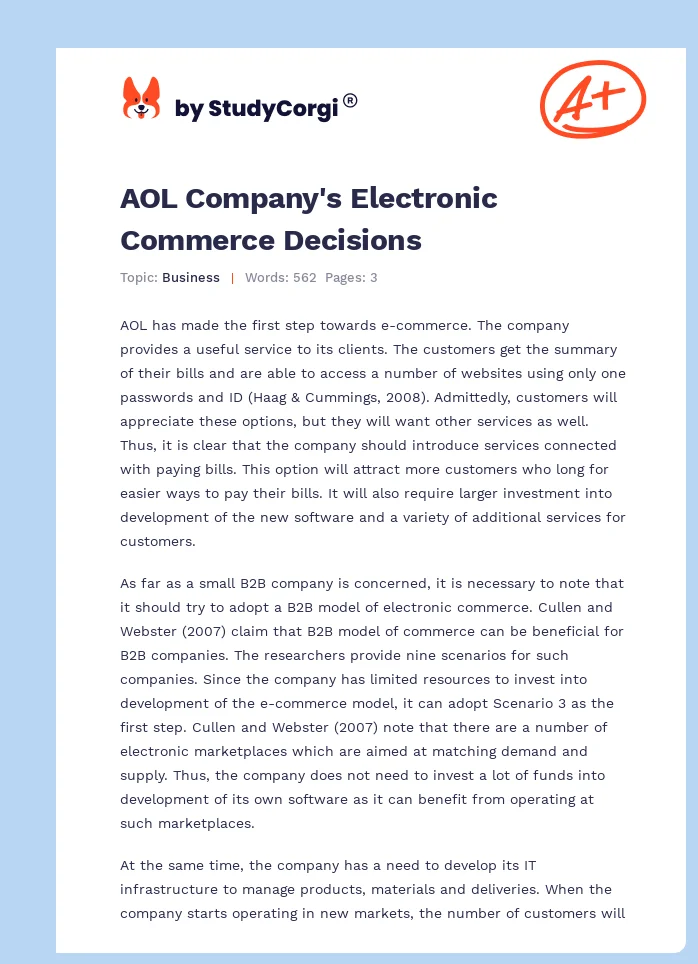 AOL Company's Electronic Commerce Decisions. Page 1