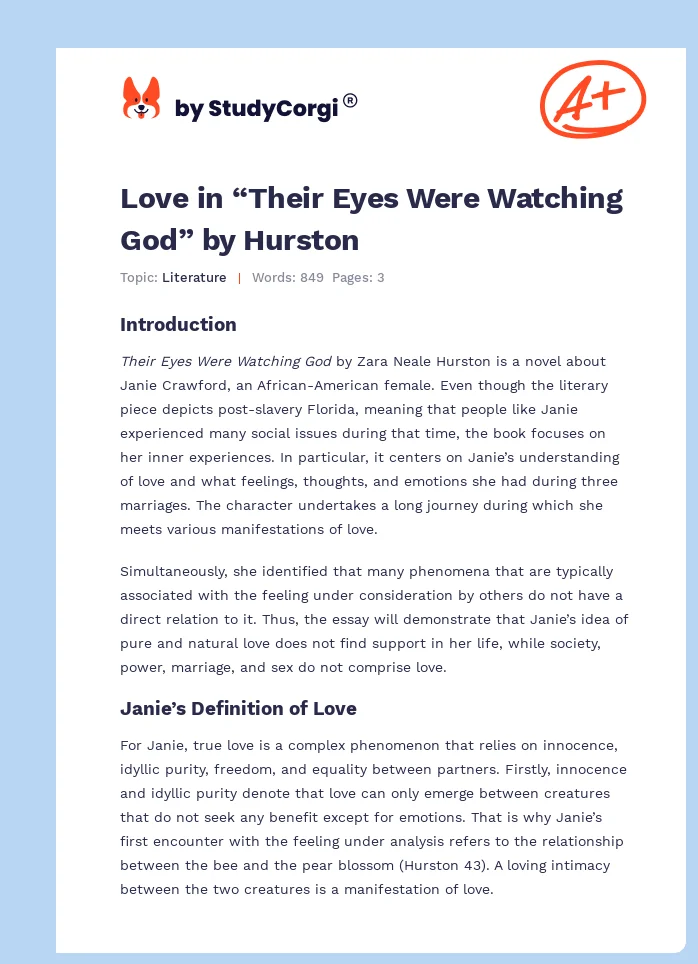 Love in “Their Eyes Were Watching God” by Hurston. Page 1