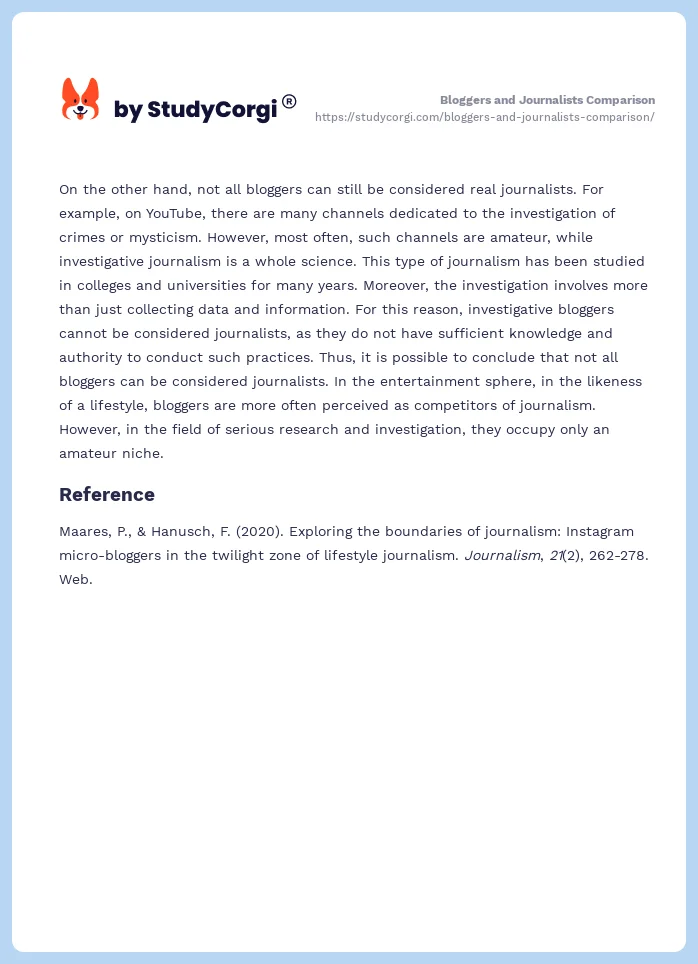 Bloggers and Journalists Comparison. Page 2