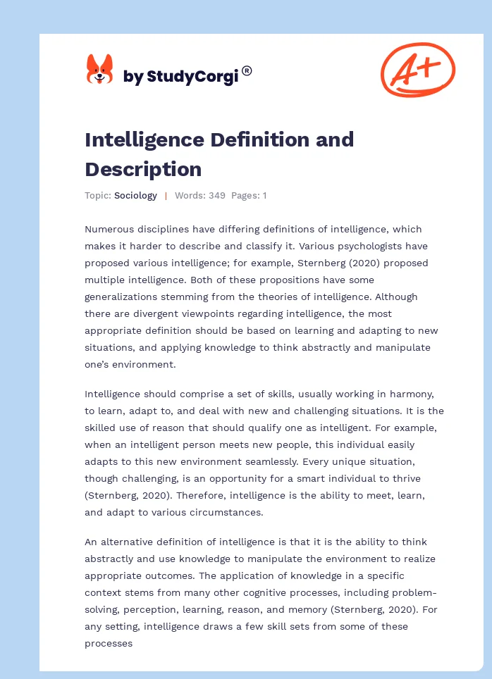 Intelligence Definition and Description. Page 1