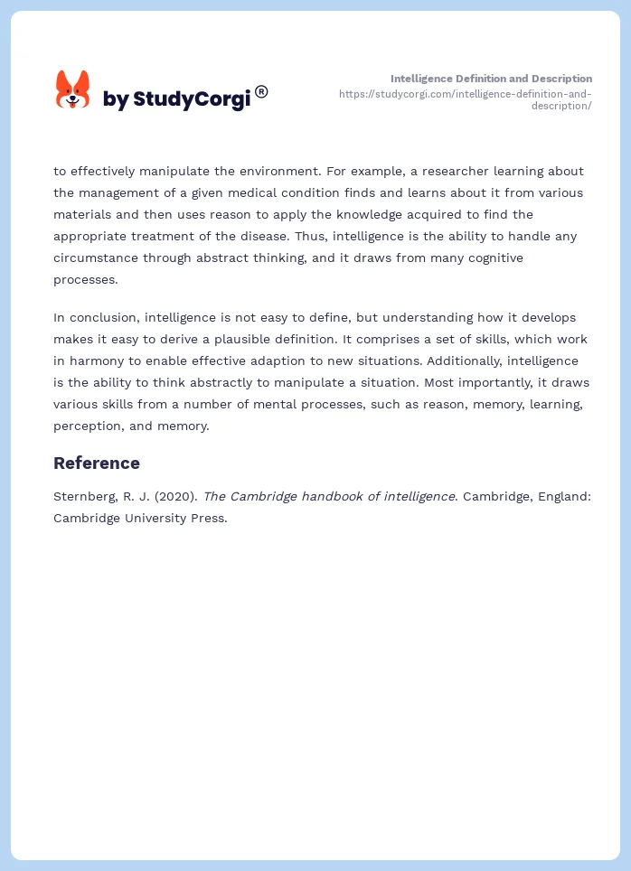 Intelligence Definition and Description. Page 2