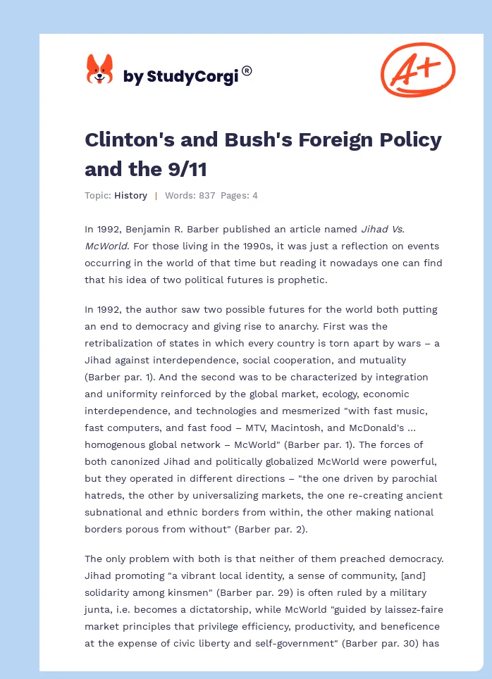 Clinton's and Bush's Foreign Policy and the 9/11. Page 1