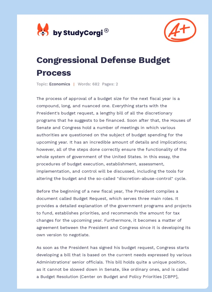 Congressional Defense Budget Process. Page 1