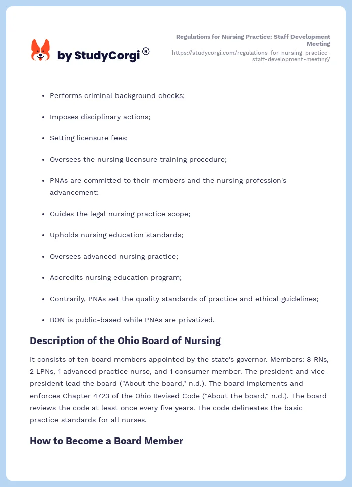Regulations for Nursing Practice: Staff Development Meeting. Page 2