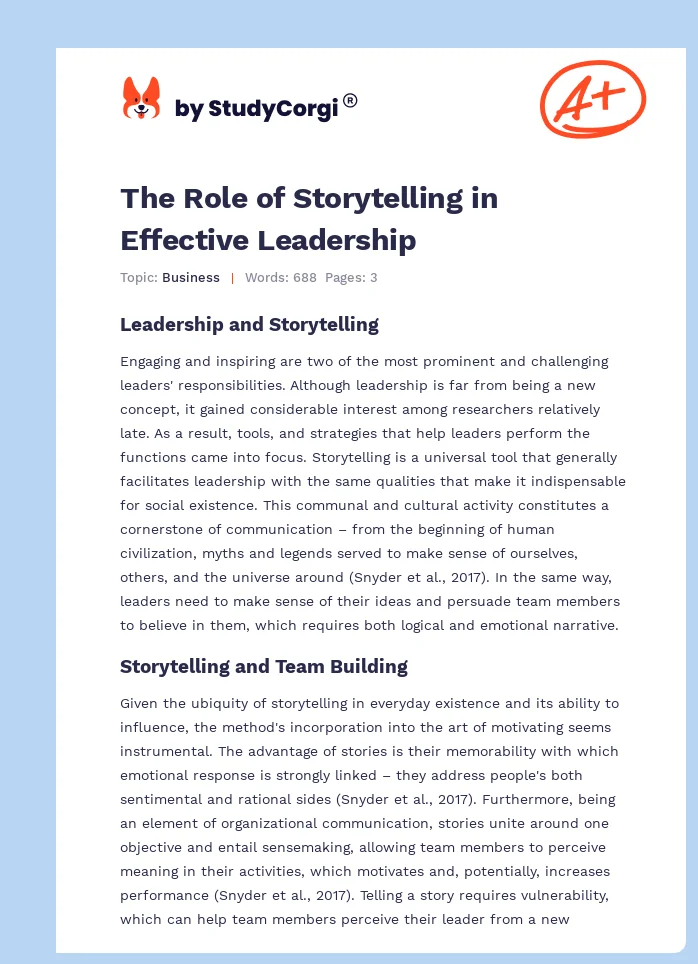The Role of Storytelling in Effective Leadership. Page 1